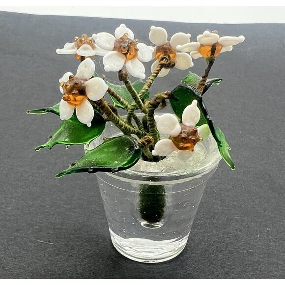 Vintage Miniature Potted Plant White Flower Pot Figurine Place Card Holder 2" - Picture 2 of 5